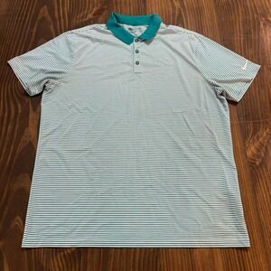 NIKE‎ GOLF Mens Dri-FIT Standard Fit Polo Shirt Teal Stripe Size XL
